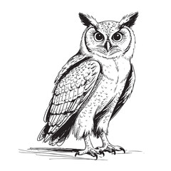 owl sketch black and white