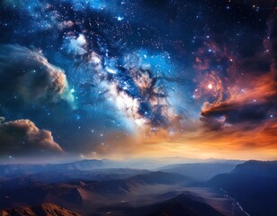 Naklejka premium stunning cosmic nebulae illuminated by glowing stars showcasing space s grandeur