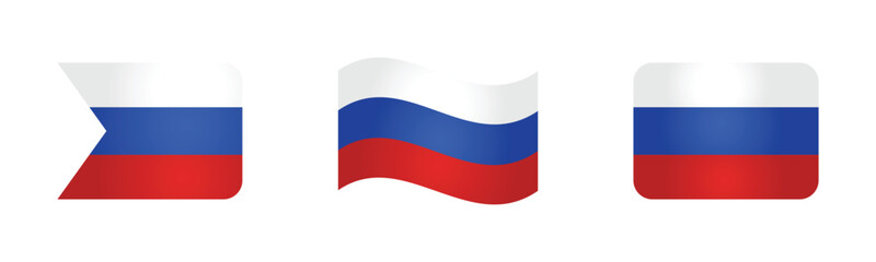 Fototapeta premium Russian flag icon. Flag of Russia vector sign. Russian national banner. White, blue and red emblem. Minimalistic simple Moscow banner in four different shapes