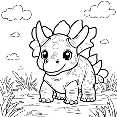 Naklejka premium Enjoy a fun and relaxing coloring experience with this Kawaii Triceratops Coloring Page! This adorable baby Triceratops is designed in a simple, minimalist style with bold, clean outlines