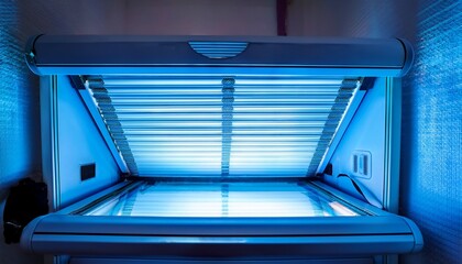 Obraz premium horizontal solarium emitting blue ultraviolet light for tanning representing beauty skincare and relaxation