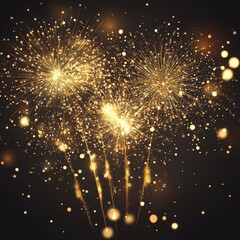 Obraz premium Golden fireworks background with sparkling light dots. 