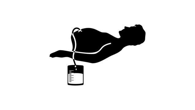 Abdominal paracentesis, black isolated silhouette