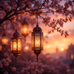 Sunset Lanterns, Cherry Blossoms