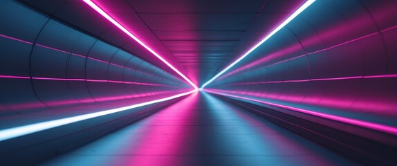 Futuristic Neon Tunnel with Pink and Blue Lights.