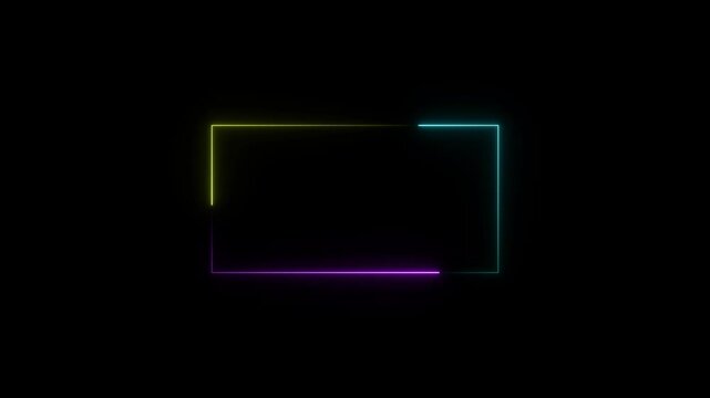 abstract neon purple and cyan color rectangle icon animation, on a black background, and 4k video.