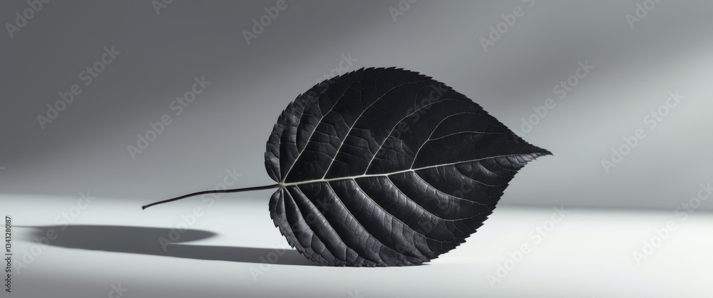 Fototapete dark leaf and its sharp shadows cast on a surface.