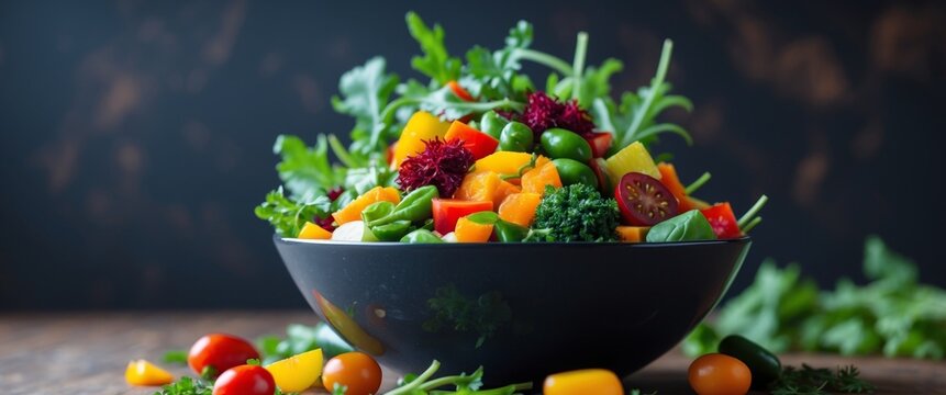 Colorful Vegetable Salad Bowl On Dark Background