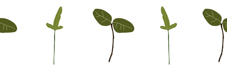  Leaves border on a white background. Hand-drawn illustration. Perfect for spring and summer.