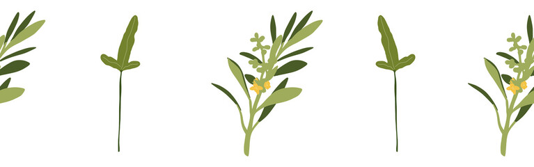  Leaves border on a white background. Hand-drawn illustration. Perfect for spring and summer.