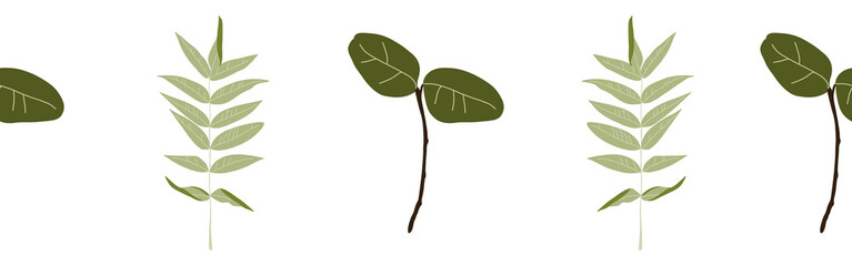  Leaves border on a white background. Hand-drawn illustration. Perfect for spring and summer.