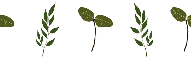 Obraz premium Leaves border on a white background. Hand-drawn illustration. Perfect for spring and summer.