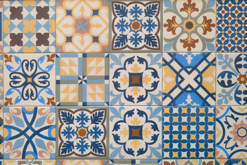 Floral wall mosaic colorful square portuguese tiles pattern azulejo design decor floor background