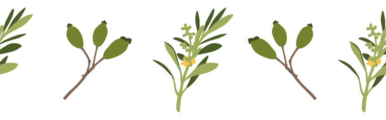 Leaves border on a white background. Hand-drawn illustration. Perfect for spring and summer.	