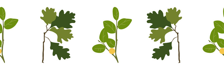  Leaves border on a white background. Hand-drawn illustration. Perfect for spring and summer.