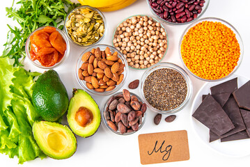 Various products containing magnesium. Selective focus.