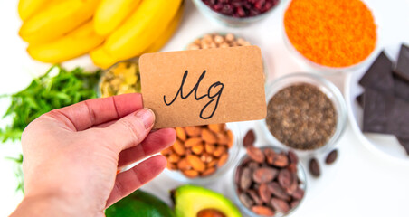 Various products containing magnesium. Selective focus.