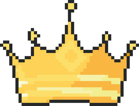 Pixel art crown icon in 8 bit style. Retro 80s,90s video game graphics.