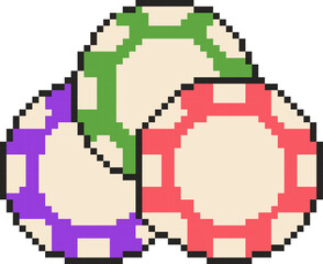 Pixel art casino chips icon in 8 bit style. Retro 80s,90s video game graphics.