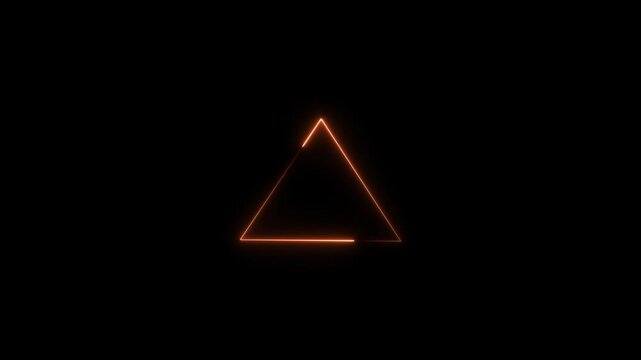 abstract neon orange color triangle icon animation, on a black background, and 4k video.