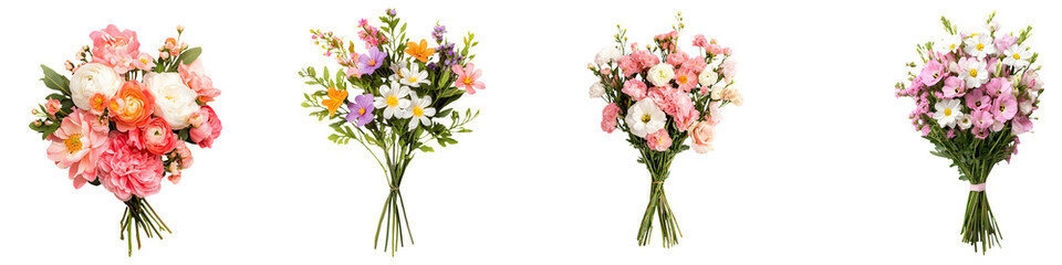 Obraz premium A collection of beautiful floral bouquets featuring a variety of pink white and other colorful flowers arranged in a natural and elegant style