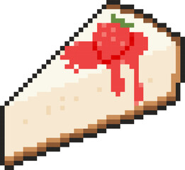 8 bit cheesecake icon. Pixel art object. Old school vintage game graphics.