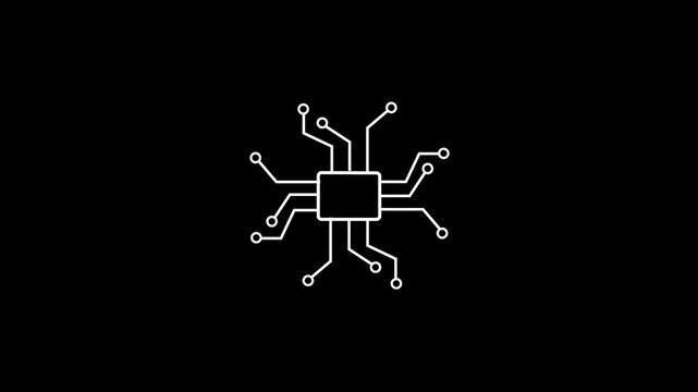 great computer processor icon white color animation. simple logotype CPU icon black background. and 4k video.