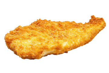 A golden-brown fried fish fillet with a crispy texture, showcasing its appetizing and delicious appearance, Transparent background.