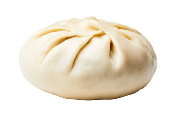A round, steamed bun with pleated edges, showcasing a smooth, pale surface, Transparent background.
