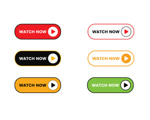 Set of buttons with text watch now isolated on white background. Vector illustration