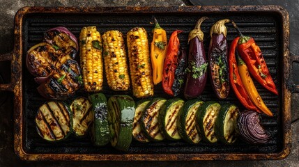 Grilled vegetables on a pan.