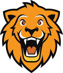 A fierce open-mouth lion mascot logo with sharp teeth and a roaring expression. Majestic, bold, and full of energy, ideal for sports teams or powerful brand identities.