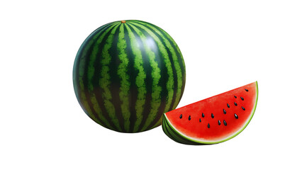 Juicy Watermelon Illustration Whole Fruit and Slice on Black Background