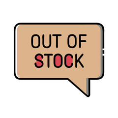 Out of stock speech bubble icon in beige and red