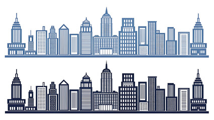 Fototapeta premium Modern City Skyline Illustration Two Variations of Night Cityscape Design