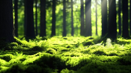 Serene Pine Forest Bathed in Sunlight, Embracing Nature's Tranquility and Beauty
