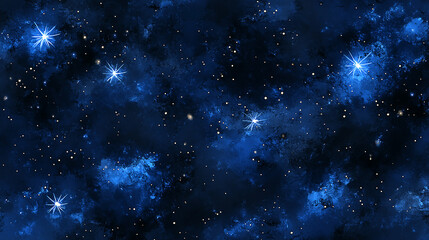 Fototapeta premium Deep blue cosmic space filled with twinkling stars and vibrant nebulae, evoking wonder