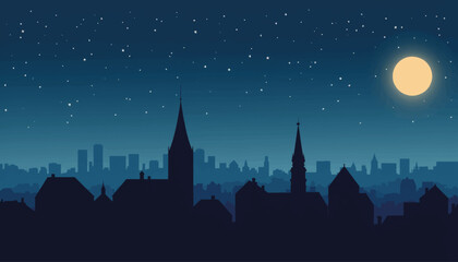 Geometric skyline under starry night, urban tranquility