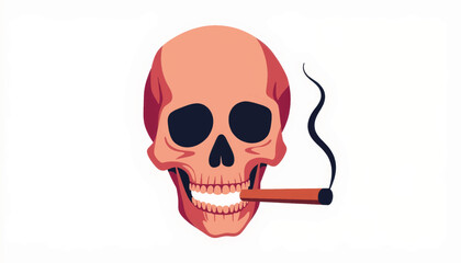 Geometric skull smoking cigarette in bold colors, anti-smoking message