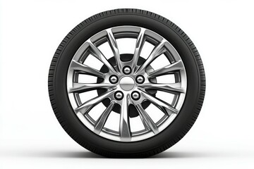 Obraz premium Shiny metallic wheel rim on white background. AI image