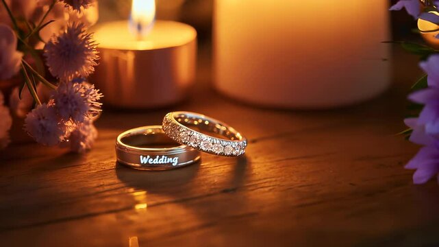 Wedding celebration: video capturing essence of joyful union, blending heartfelt text with elegant wedding decor, romantic theme, beauty of the special day.
