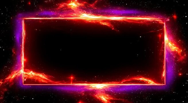 Fiery, glowing rectangle frame against a starry background