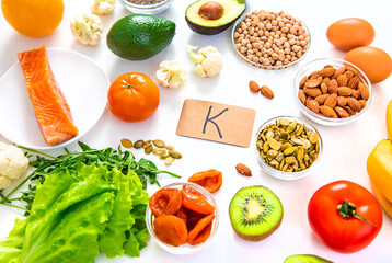Different foods containing potassium. Selective focus.
