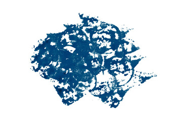 Bright blue watercolor or ink stain with watercolor marks on transparent background.