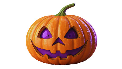 Spooky Halloween Jacko'Lantern Pumpkin 3D Render, Creepy Purple Glowing Eyes, Festive Autumn Design