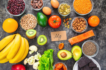 Various products containing magnesium. Selective focus.