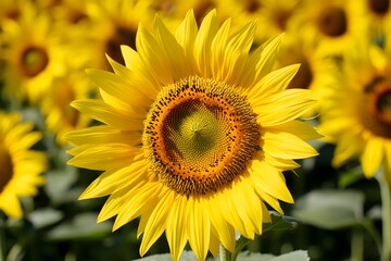 Fototapeta premium Vibrant Sunflower Field Close up Bloom Summer Flowers