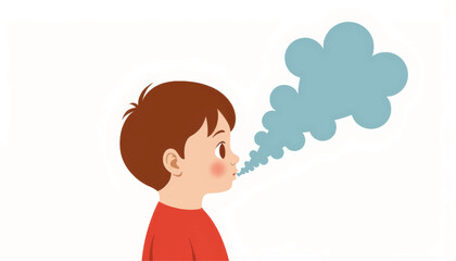 Obraz premium Child exhaling smoke in vector illustration, awareness of air quality