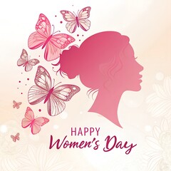 'Happy Women's Day' is elegantly written in flowing, cursive typography, complementing the graceful theme of the design