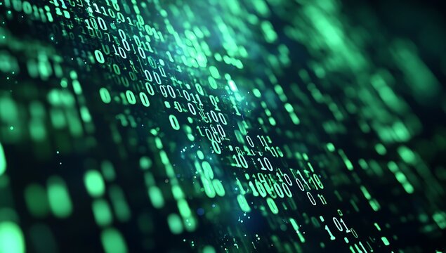 Abstract digital binary code in green light